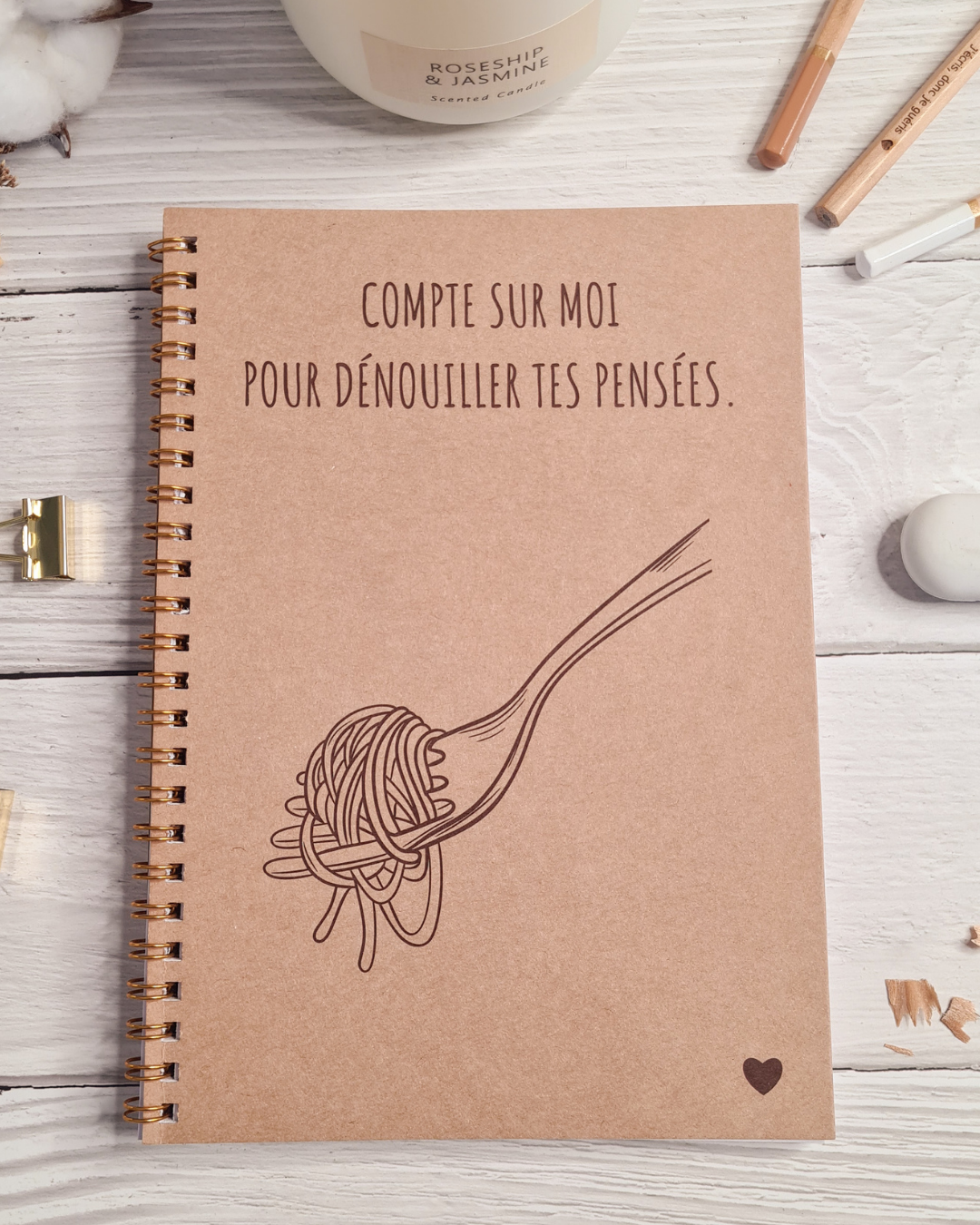Carnet à spirales A5 en kraft : "Compte sur moi"