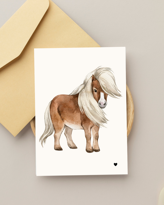 Une carte illustrée avec un poney en aquarelle 