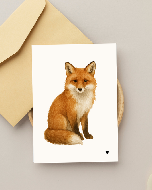 Une carte totem illlustrée avec un renard en aquarelle symbolique